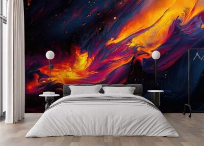 Stunning dynamic flame effects in bold, vibrant hues, showcasing abstract digital art techniques with a striking visual composition Wall mural