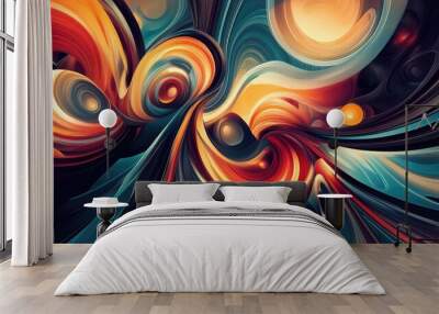 Vibrant dynamic geometric pattern featuring swirling curves, abstract shapes, and intricate lines on a futuristic background Wall mural