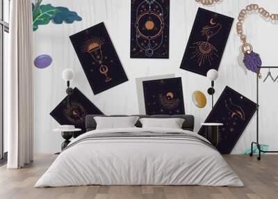 modern witch vibes oracle for the week, aesthetic witch, tarot cards self-reflection cards information card. Wall mural