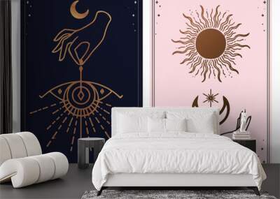 moon, wave and hand gold logo, tarot reader of spiritual guidance. colorful design. vector illustrat Wall mural