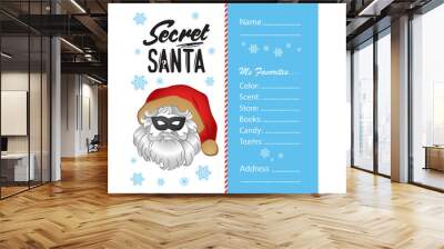 sketch of santa claus face secret santa engraving style hand drawn illustration  Wall mural