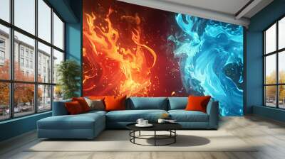 red fire and blue fire vector with cartoon style Wall mural