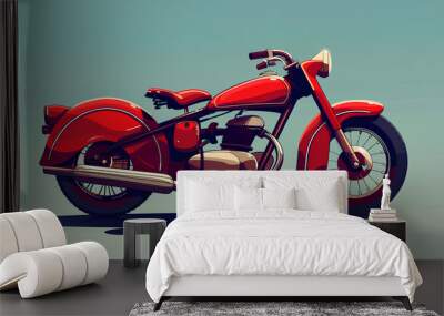 red motorbike, beautiful, cool, vector, cartoon style Wall mural