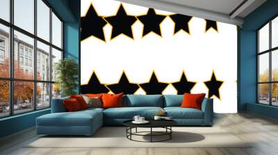 Round, black banner with polygonal frame, decorated with gold and black stars on light background. Wall mural