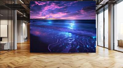 sea ​​on the beach with neon Wall mural