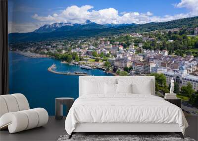 Aerial view of Evian (Evian-Les-Bains) city in Haute-Savoie in France Wall mural