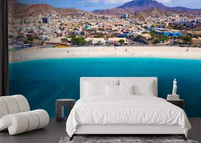 Aerial view of Laginha beach in Mindelo city in Sao Vicente Island in Cape Verde Wall mural