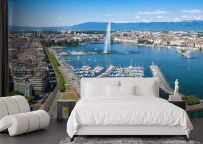 Aerial view of Leman lake -  Geneva city in Switzerland Wall mural