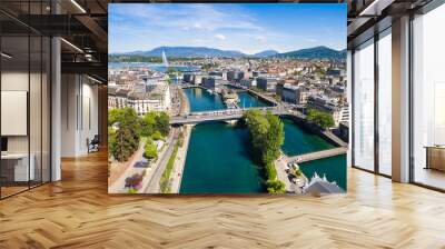 aerial view of leman lake - geneva city in switzerland Wall mural