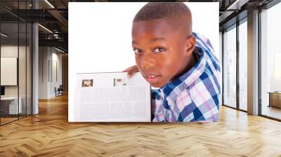 African American school boy reading a book - Black people Wall mural