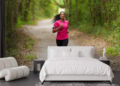 african american woman runner jogging outdoors - fitness, peopl Wall mural