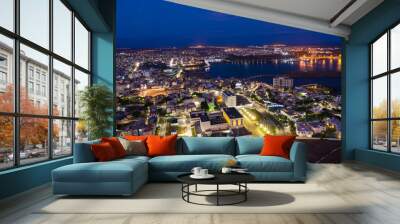 Night aerial view of Praia city in Santiago in Cape Verde Islands (Cabo Verde) Wall mural