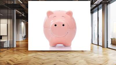 Smiling Piggy bank isolated on white background Wall mural