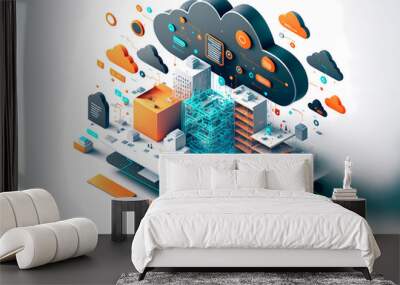 Cloud Based Technology - Generative AI Illustration Wall mural