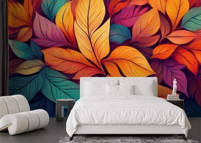 Colorful leaf pattern background, autumn and nature Wall mural