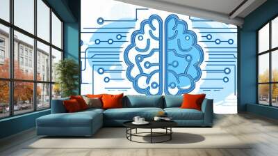 Icon of artificial brain algorithm machine science concept. Hand drawn sketch style cute blue line. Modern illustration. Wall mural