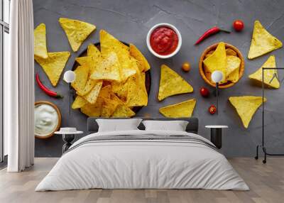 Mexican snacks nachos - fast food background top view Wall mural