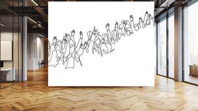 Cheerful crowd cheering illustration. Hands up. Group of applause people continuous one line vector drawing. Wall mural