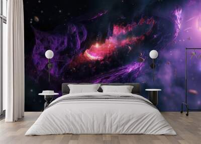 3D giant purple space planet of fantasy galaxy world, . Purple planet or big asteroid with craters for galaxy game, fantastic alien earth or moon planet in cosmos sky.Generative AI. Wall mural