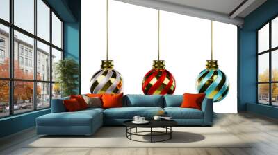 Realistic hanging christmas balls 3d redndering xmas decoration PNG file.. Wall mural