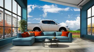 adventure car pick up on Mountain Wall mural