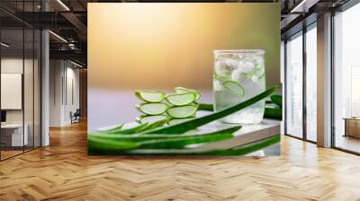 Fresh Aloe vera juice, Fresh Aloe vera water, Fresh Aloe vera Drink (Aloe barbadensis Mill.,Star cactus, Aloe, Aloin, Jafferabad or Barbados) . Wall mural