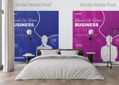 Creative & minimal social media post template design with two color. Wall mural