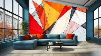 .A sketch of an abstract geometric background with intersecting lines and bold shapes Wall mural