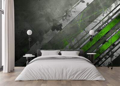 .A sleek and modern graphic representation featuring tech green stripes on an abstract grey grunge corporate header banner Wall mural