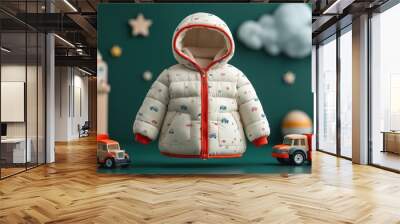 A boy's winter coat showing on a green background. Wall mural