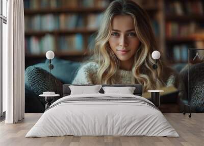 A young woman reads the Bible Wall mural