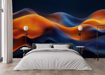 Abstract background with navy blue and orange colors, elegant simple design with soft waves, smooth curves, and minimalistic shapes. Wall mural