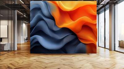 Abstract background with navy blue and orange colors, elegant simple design with soft waves, smooth curves, and minimalistic shapes. Wall mural