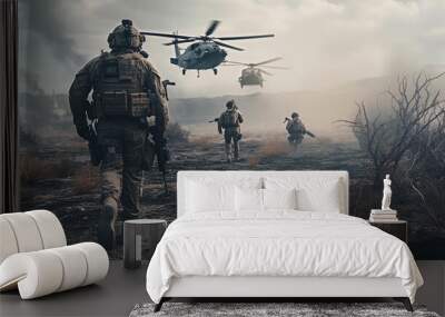 Modern warfare soldiers moving forward Wall mural