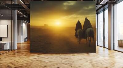 Moses and Aaron setting out together on the road to Egypt. Wall mural