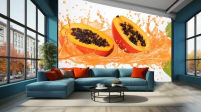 papaya in water splash isolated png.. Wall mural