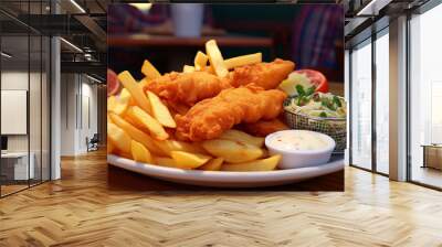 plate of fish and chips served on the table Wall mural