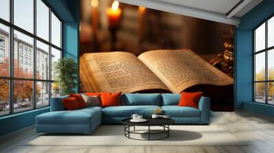 sunlight falling on an open bible. Wall mural