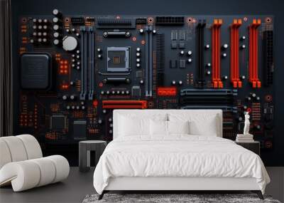 The composition showcases the organized layout of the motherboard components. Wall mural