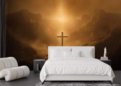 The Holy Cross Under a Shrouded Sky at Golgotha Wall mural