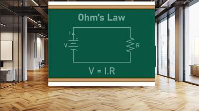 Ohm's law diagram. Battery and resistor circuit. Vector illustration isolated on white background. Wall mural