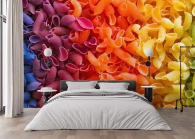 Colorful pasta in rainbow arrangement, close up. Wall mural