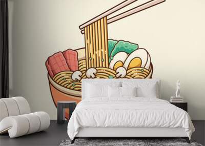 hand drawn cute ramen noodle illustration design vector Wall mural