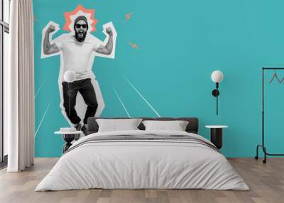 crazy hipster guy emotions. jumping, running man. collage in magazine style. discount, sale, season  Wall mural