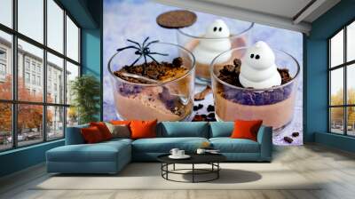 Halloween ghost chocolate dessert in glass for kids party Wall mural