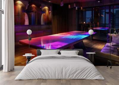 A dining space with a table that has interactive LED lighting following the rhythm of music Wall mural