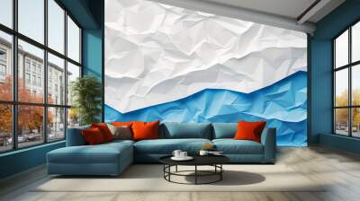 A minimalist blue wave pattern on a white origami paper texture Wall mural