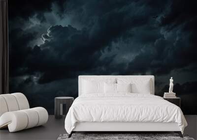 The moon on the dark sky among the clouds, natural abstract background. Halloween background, themed gloomy sky on the eve of Halloween Wall mural