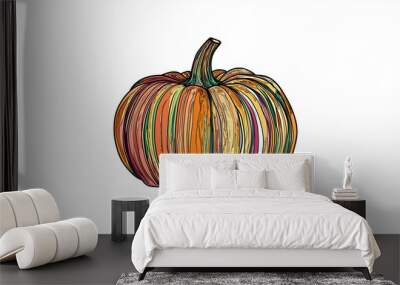 Close-up of colorful pumpkin hand drawn with colorful pencil details isolated on a white background. Wall mural