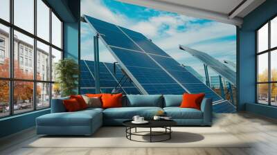 solar panels on a roof, solar power plant  Wall mural